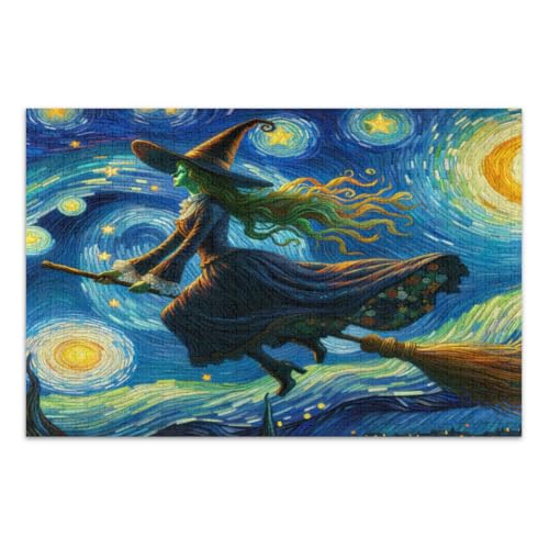 Halloween Night Starry Blue Puzzle 1000 Teile Herausforderndes Puzzle für Spieleabende Lustiges Puzzle, Fertige Größe 29,5 x 19,7 Zoll von CHIFIGNO