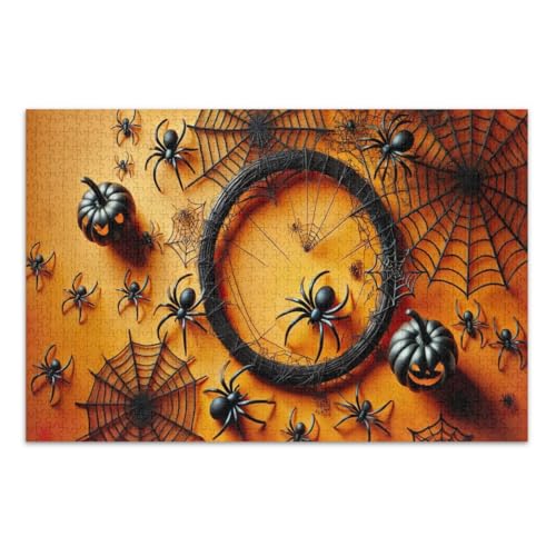 Halloween-Spinnennetz-Puzzle, 1000 Teile, coole Puzzles, lustige und farbenfrohe Kunstwerke, Heimdekoration, fertige Größe 75 x 50 cm von CHIFIGNO