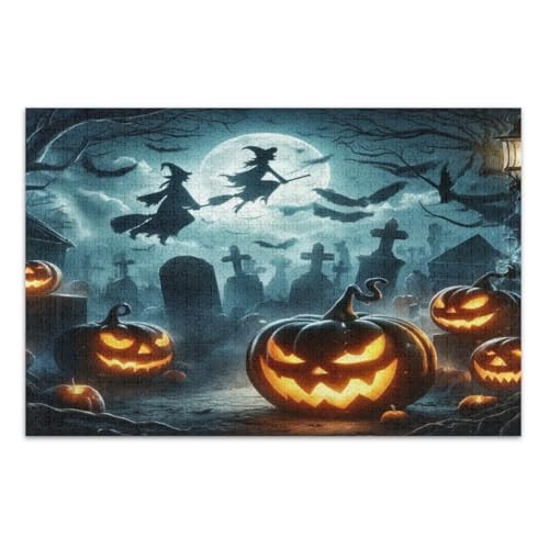 Halloween-Szene, lustige Kürbisse, Puzzle, 1000 Teile, schwierige Puzzles, lustige und farbenfrohe Wandkunst, fertige Größe 75 x 50 cm von CHIFIGNO