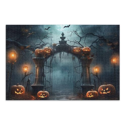 Halloween-Szene, lustiges Kürbis-Puzzle für Erwachsene, 500 Teile, schwierige Puzzles, lustige und farbenfrohe Kunstwerke, fertige Größe 50,5 x 37,9 cm von CHIFIGNO