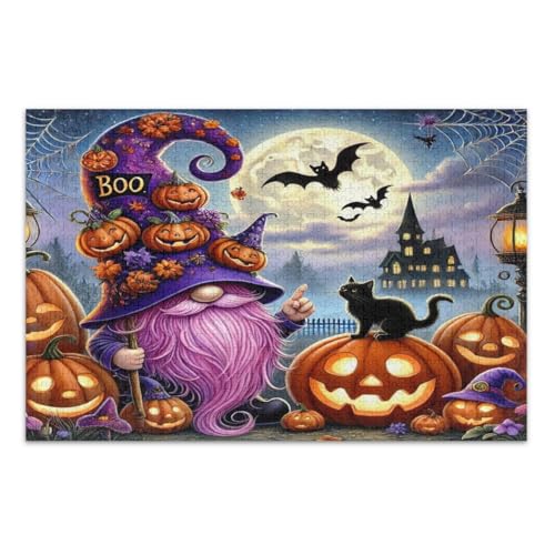 Halloween Wichtel Kürbisse Schwarze Katzen Puzzles 500 Teile für Erwachsene Abschluss oder Geburtstagsgeschenk Coole Puzzles, Fertige Größe 20,5 x 14,9 Zoll von CHIFIGNO