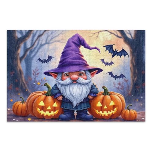 Halloween-Zwerg, Kürbisse, Fledermäuse, Puzzle, 500 Teile, einzigartige Puzzles, lustige und farbenfrohe Kunstwerke, fertige Größe 50,5 x 37,8 cm von CHIFIGNO