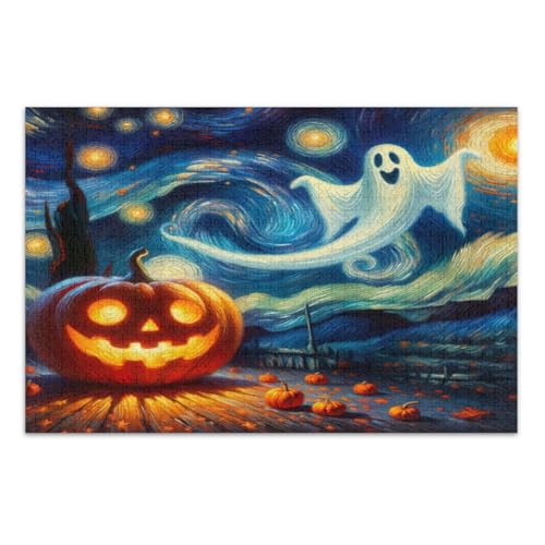 Happy Halloween Kürbis Sternennacht Puzzle für Erwachsene 500 Teile Coole Puzzles Abschluss oder Geburtstagsgeschenk, Fertige Größe 20,5 x 14,9 Zoll von CHIFIGNO