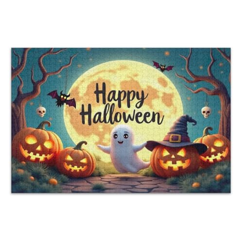 Happy Halloween Puzzle, 500 Teile, lustiges und farbenfrohes Kunstwerk, Heimdekoration, Familienpuzzle, fertige Größe 50,5 x 37,8 cm von CHIFIGNO