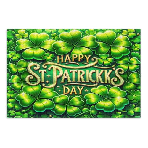 Happy St. Patrick's Day Kleeblatt Puzzle 500 Teile Schwierige Puzzles Pädagogisches Intellektuelles Puzzle, Fertige Größe 20,5 x 14,9 Zoll von CHIFIGNO