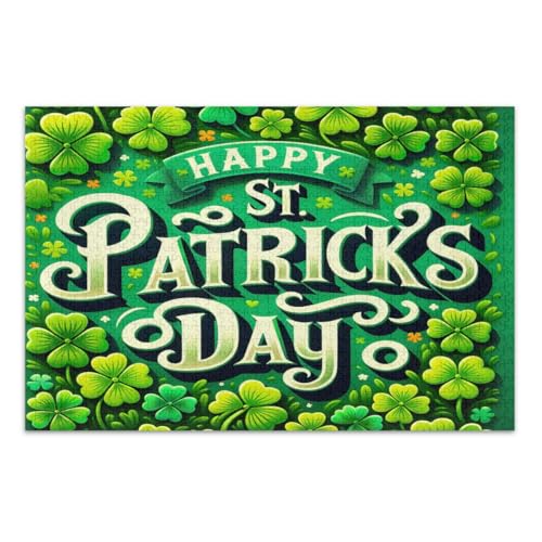 Happy St. Patrick's Day Puzzle, 500 Teile, coole Puzzles, lustige und farbenfrohe Wandkunst, fertige Größe 50,5 x 37,8 cm von CHIFIGNO