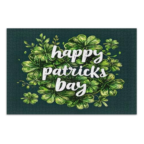 Happy St. Patrick's Day Puzzle 500 Teile Erwachsene Weiß Elefant Geschenkideen Einzigartige Puzzles, Fertige Größe 20,5 x 14,9 Zoll von CHIFIGNO