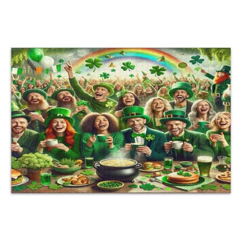 Happy St. Patrick's Day Puzzles, 500 Teile, Familienpuzzle, lustige und farbenfrohe Kunstwerke, fertige Größe 50,5 x 37,8 cm von CHIFIGNO