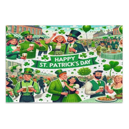 Happy St. Patrick's Day Puzzles 500 Teile für Erwachsene, Familienpuzzles, lustige und farbenfrohe Wandkunst, fertige Größe 50,5 x 37,9 cm von CHIFIGNO