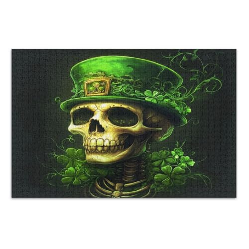 Happy St. Patrick's Day Schädel Grün Puzzle für Erwachsene 1000 Teile Familie Puzzles Unterhaltung Spielzeug Geburtstagsgeschenk Fertige Größe 29,5 x 19,7 Zoll von CHIFIGNO