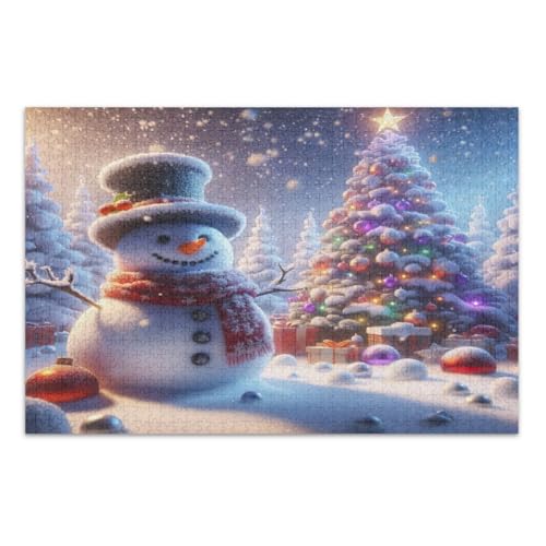 Hello Snow Weihnachtsbaum Schneemann Puzzle 500 Teile Einzigartige Puzzles Tolle Geschenkidee für Feiertage, Fertige Größe 20,5 x 14,9 Zoll von CHIFIGNO