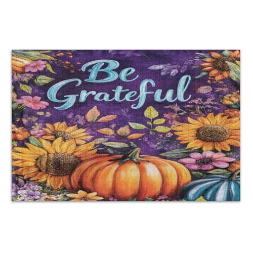 Herbst Kürbisse Sonnenblumen Be Grateful Puzzle 500 Teile Lustige Puzzles Wunderbare Puzzle Geschenke für Frauen Männer Fertige Größe 20,5 x 14,9 Zoll von CHIFIGNO