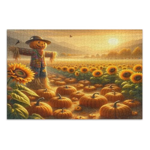 Herbst Kürbisse Sonnenblumen Vogelscheuche Puzzle 500 Teile Lustiges Puzzle Wunderbare Puzzle Geschenke für Frauen Männer Fertige Größe 20,5 x 14,9 Zoll von CHIFIGNO