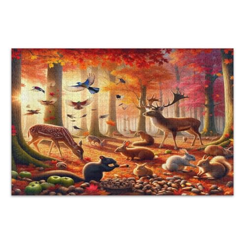 Herbst Tiere Puzzles 500 Teile für Erwachsene, Familienpuzzle Herausforderndes Puzzle für Spieleabende, Fertige Größe 20,5 x 14,9 Zoll von CHIFIGNO