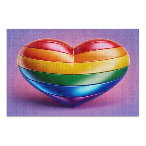 LGBT Herzflaggen-Puzzle für Erwachsene, 500 Teile, Familienpuzzle, lustige und farbenfrohe Wandkunst, fertige Größe 50,5 x 37,8 cm von CHIFIGNO