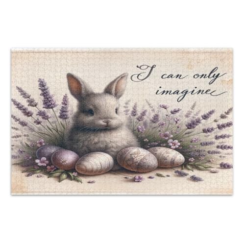 Lila Lavendel Blumen Osterhase Eier Puzzle 500 Teile Einzigartige Puzzles Unterhaltung Spielzeug Geburtstagsgeschenk Fertige Größe 20,5 x 14,9 Zoll von CHIFIGNO