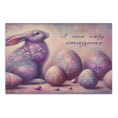 Lila Osterhase und Eier Puzzles 500 Teile Herausfordernde Familienaktivität Familienpuzzles, Fertige Größe 20,5 x 14,9 Zoll von CHIFIGNO