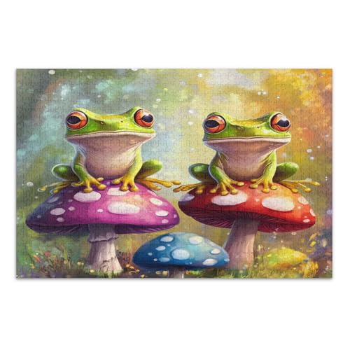 Lustige Frosch-Pilz-Puzzle, 500 Teile, Familienpuzzle, lustige und farbenfrohe Wandkunst, fertige Größe 50,5 x 37,8 cm von CHIFIGNO