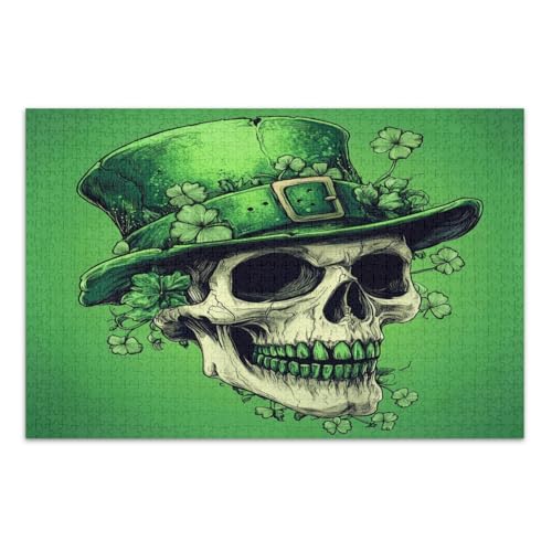 Lustige St. Patrick's Day Schädel Grün Puzzle für Erwachsene 500 Teile Lustige Puzzles Unterhaltung Spielzeug Geburtstagsgeschenk Fertige Größe 20,5 x 14,9 Zoll von CHIFIGNO