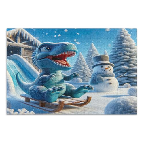 Lustiges blaues Dinosaurier-Puzzle für Erwachsene, 1000 Teile, lustige und farbenfrohe Kunstwerke, Heimdekoration, fertige Größe 75 x 50 cm von CHIFIGNO