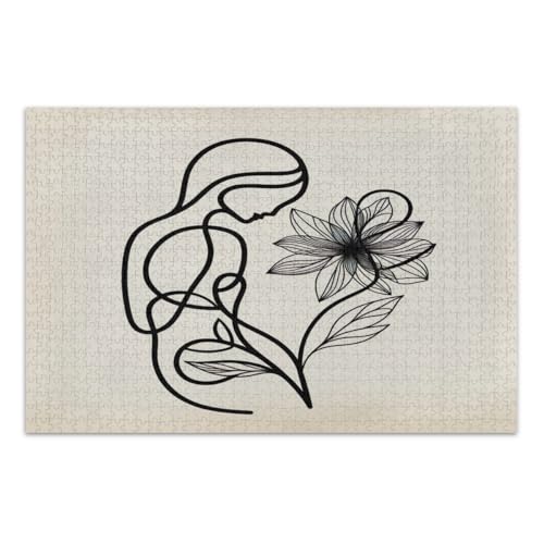 Minimalistische abstrakte Kunst mit Blumen 1000 Teile Puzzle für Erwachsene, einzigartige Puzzles pädagogisches intellektuelles Puzzle, fertige Größe 29,5 x 19,7 Zoll von CHIFIGNO