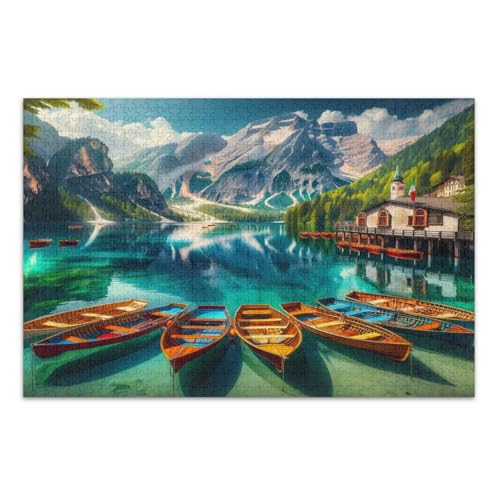 Mountain Lake Holzboote Puzzles für Erwachsene 1000 Teile Einzigartige Puzzles Wunderbare Puzzle Geschenke für Frauen Männer, Fertige Größe 29,5 x 19,7 Zoll von CHIFIGNO