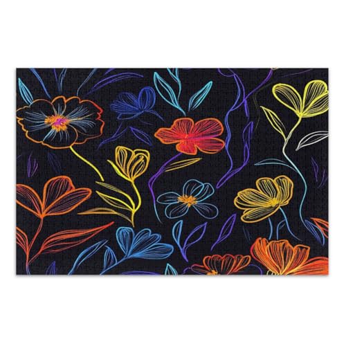 Neon Wildblumen Puzzle für Erwachsene, 500 Teile, lustiges Puzzle, lustiges und farbenfrohes Kunstwerk, Heimdekoration, fertige Größe 50,5 x 37,8 cm von CHIFIGNO