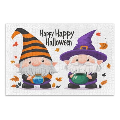 Niedliche Cartoon-Halloween-Zwerge, 500-teiliges Puzzle für Erwachsene, lustiges und farbenfrohes Kunstwerk, lustiges Puzzle, fertige Größe 50,5 x 37,8 cm von CHIFIGNO