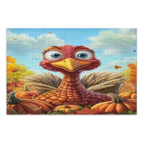 Niedliche Cartoon-Türkei-Kürbis-Puzzles 500 Teile, coole Puzzles herausfordernde Familienaktivität, fertige Größe 20,5 x 14,9 Zoll von CHIFIGNO