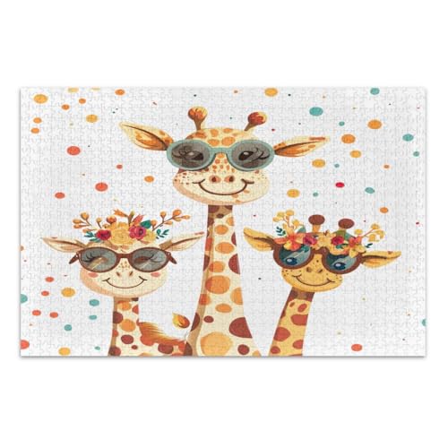 Niedliche Giraffenfamilie Puzzles 500 Teile für Erwachsene Unterhaltung Spielzeug Geburtstagsgeschenk Lustige Puzzles, Fertige Größe 20,5 x 14,9 Zoll von CHIFIGNO