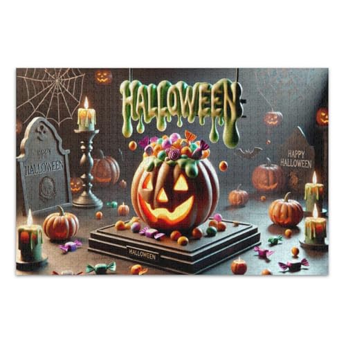 Niedliche Halloween-Kürbis-Puzzles 500 Teile, Familienpuzzles Herausfordernde Familienaktivität, fertige Größe 50,5 x 37,9 cm von CHIFIGNO