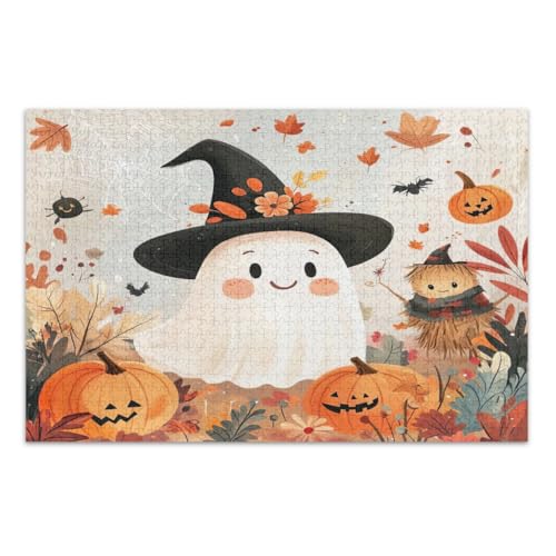 Niedliche Halloween-Kürbis-Puzzles für Erwachsene, 1000 Teile, coole Puzzles, lustige und farbenfrohe Kunstwerke, fertige Größe 75 x 50 cm von CHIFIGNO