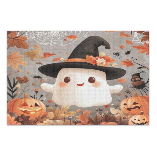 Niedliche Halloween Kürbisse Puzzle für Erwachsene 500 Teile Lustiges Puzzle Herausfordernde Familienaktivität, Fertige Größe 20,5 x 14,9 Zoll von CHIFIGNO