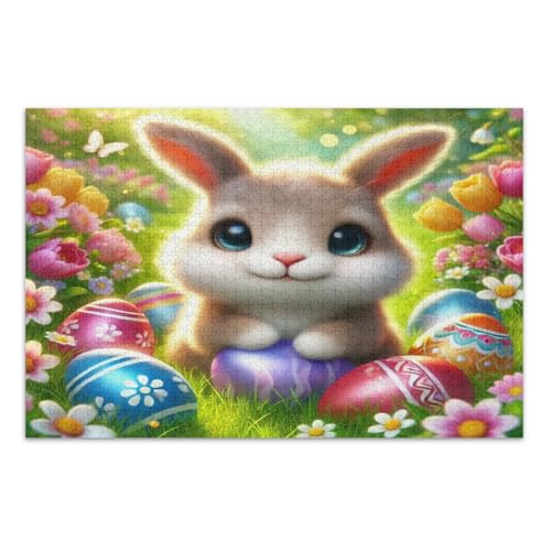 Niedliche Hasen Frühlingsblumen Eier 500 Teile Puzzle Wunderbare Puzzle Geschenke für Frauen Männer Coole Puzzles, Fertige Größe 20,5 x 14,9 Zoll von CHIFIGNO