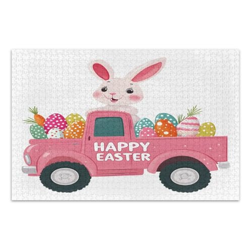 Niedliche Hasen Truck Ostereier Puzzle für Erwachsene 500 Teile Familienpuzzles Abschluss oder Geburtstagsgeschenk, fertige Größe 20,5 x 14,9 Zoll von CHIFIGNO