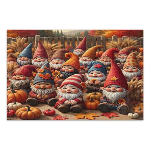 Niedliche Herbst-Zwerge Puzzles 500 Teile Spaß Spiel für Männer Frauen Familie Puzzle, Fertige Größe 20,5 x 14,9 Zoll von CHIFIGNO