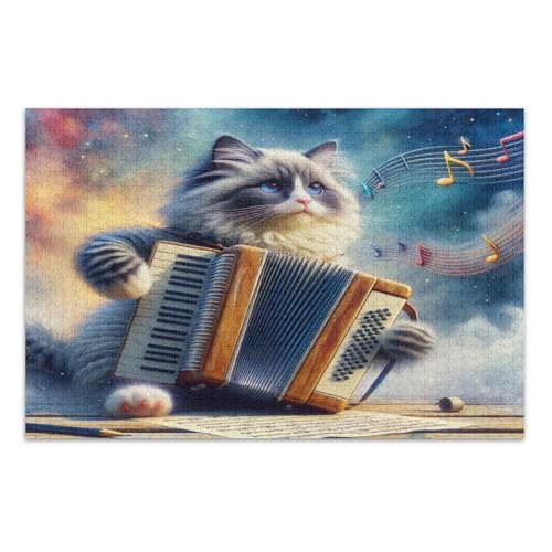 Niedliche Katze, 500-teiliges Puzzle für Erwachsene, einzigartige Puzzles, lustige und farbenfrohe Kunstwerke, fertige Größe 50,5 x 37,8 cm von CHIFIGNO