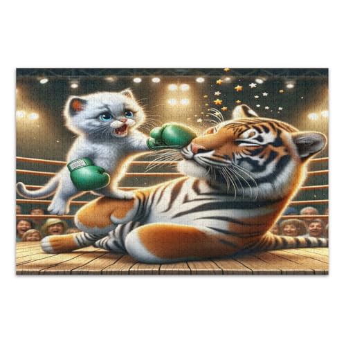 Niedliche Katze Tiger Boxpuzzles 500 Teile Herausfordernde Familienaktivität schwierige Puzzles, fertige Größe 20,5 x 14,9 Zoll von CHIFIGNO