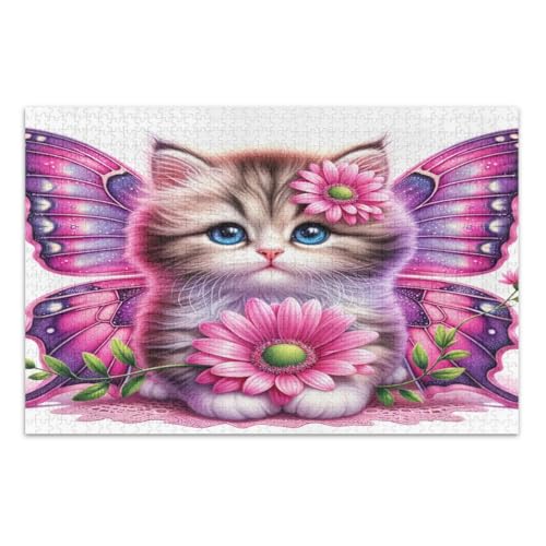 Niedliche Katzen-Blumen-Puzzle, 500 Teile, für Erwachsene, Familienpuzzle, lustige und farbenfrohe Kunstwerke, fertige Größe 50,5 x 37,8 cm von CHIFIGNO