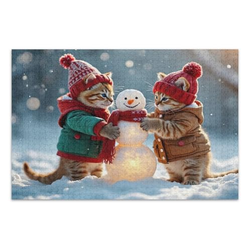 Niedliche Katzen Schneemann Puzzle 500 Teile Erwachsene Wunderbare Puzzle Geschenke für Frauen Männer Coole Puzzles, Fertige Größe 20,5 x 14,9 Zoll von CHIFIGNO