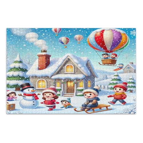 Niedliche Weihnachtsschneemann-Ballon-Puzzles, 500 Teile, herausforderndes Puzzle für Spielabende, lustige Puzzles, fertige Größe 50,5 x 37,9 cm von CHIFIGNO