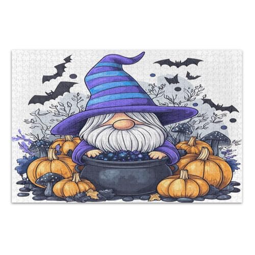 Niedliche Wichtel Halloween Kürbisse Fledermäuse Puzzles 1000 Teile, Lustige Puzzles Wunderbare Puzzle Geschenke für Frauen Männer, Fertige Größe 29,5 x 19,7 Zoll von CHIFIGNO