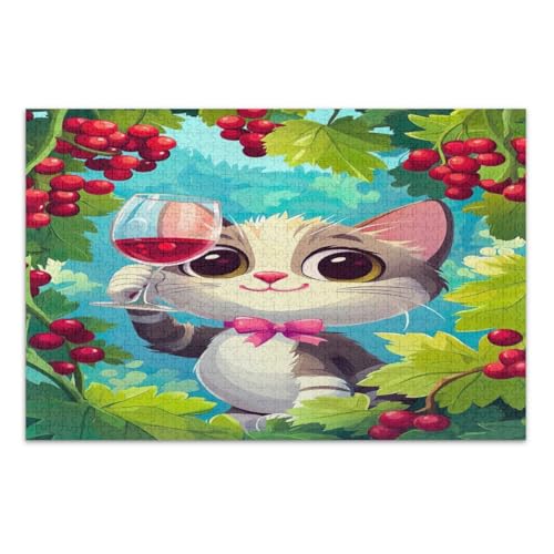 Niedliche elegante Katze Rote Beeren Puzzles 500 Teile für Erwachsene, einzigartige Puzzles herausfordernde Familienaktivität, fertige Größe 20,5 x 14,9 Zoll von CHIFIGNO