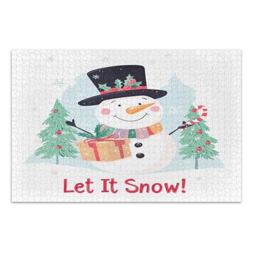 Niedlicher Schneemann "Let It Snow" Puzzle für Erwachsene, 500 Teile, schwierige Puzzles, lustige und farbenfrohe Wandkunst, fertige Größe 50,5 x 37,8 cm von CHIFIGNO