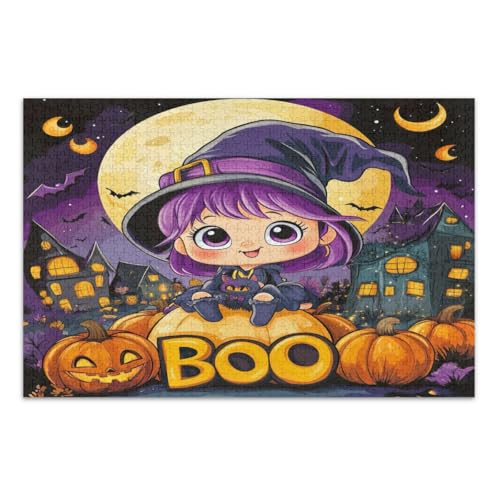 Niedliches Cartoon-Halloween-Zwergen-Puzzle für Erwachsene, 1000 Teile, Familienpuzzle, lustiges und farbenfrohes Kunstwerk, Heimdekoration, fertige Größe 75 x 50 cm von CHIFIGNO