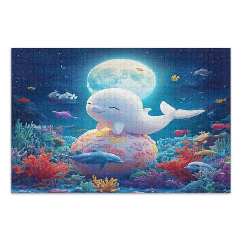 Niedliches Cartoon-Wal-Puzzle, 500 Teile, herausfordernde Familienaktivitäten, schwierige Puzzles, fertige Größe 50,5 x 37,8 cm von CHIFIGNO