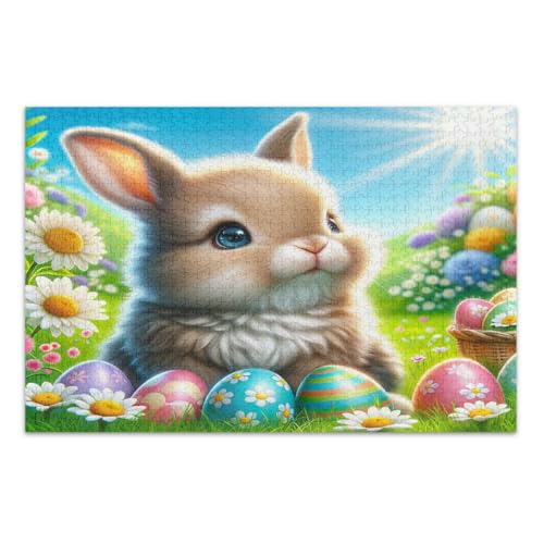 Niedliches Osterhasen-Eier und Gänseblümchen-Puzzle für Erwachsene, 500 Teile, schwierige Puzzles, lustige und farbenfrohe Kunstwerke, Heimdekoration, fertige Größe 50,5 x 37,9 cm von CHIFIGNO