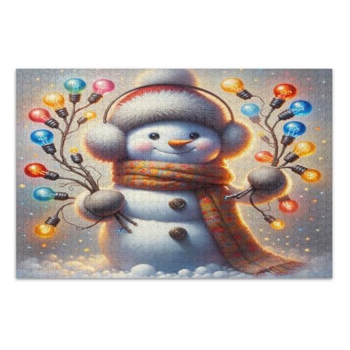 Niedliches Schneemann-Puzzle, bunte Lichter, 1000 Teile, Familien-Puzzle, pädagogisches intellektuelles Puzzle, fertige Größe 75 x 50 cm von CHIFIGNO