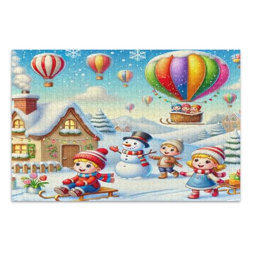 Niedliches Weihnachtsschneemann-Ballon-Puzzle, 500 Teile, lustige Puzzles, pädagogisches intellektuelles Puzzle, fertige Größe 50,5 x 37,9 cm von CHIFIGNO