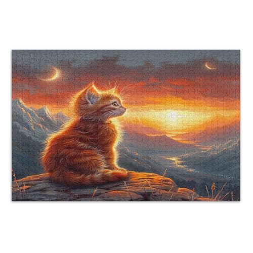 Orangenes Kätzchen-Puzzle für Erwachsene, 500 Teile, Familienpuzzle, lustige und farbenfrohe Kunstwerke, fertige Größe 50,5 x 37,8 cm von CHIFIGNO